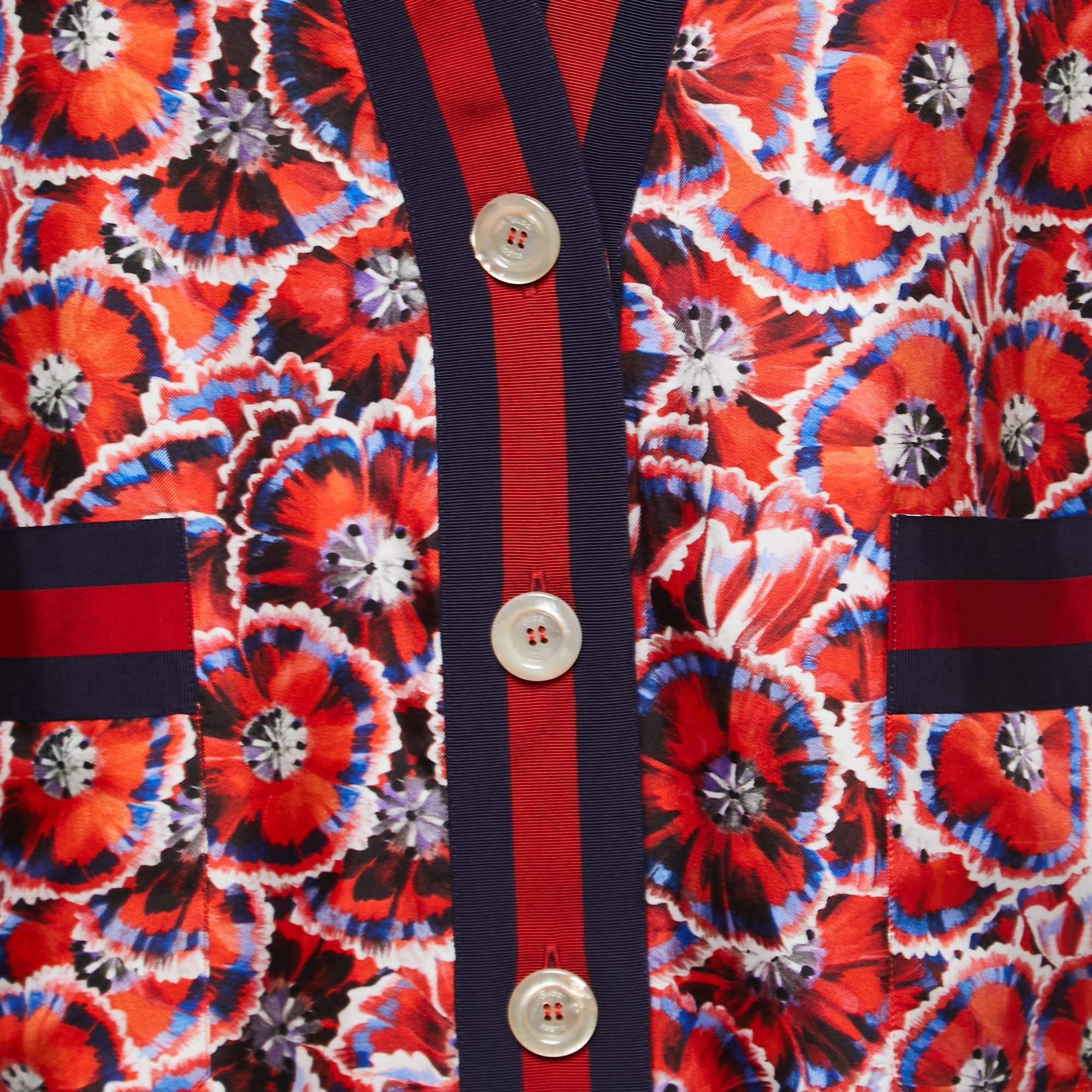 Gucci Red Poppy Print Silk Twill Pajama Top S In Good Condition In Dubai, Al Qouz 2