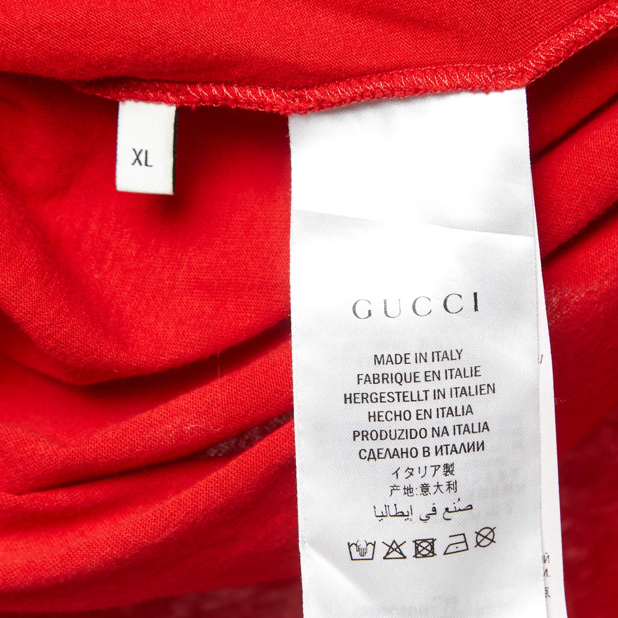 Men's Gucci Red Printed Cotton Logo T-Shirt XL