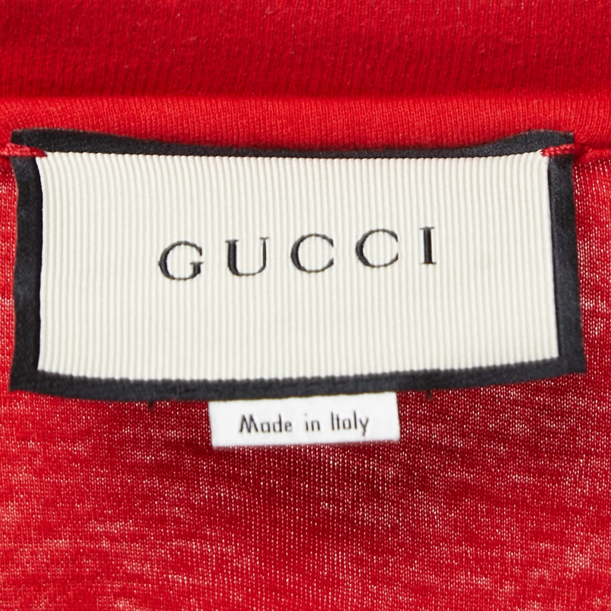 Gucci Red Printed Cotton Logo T-Shirt XL 1