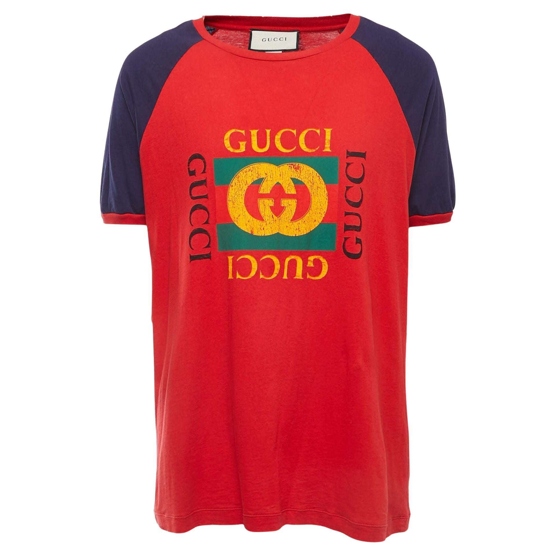 Gucci Red Printed Cotton Logo T-Shirt XL