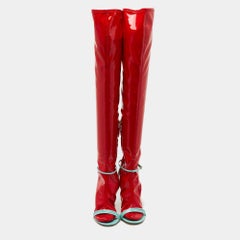 Gucci Red PVC and Patent Knee High Latex Socks Sandals Size 40