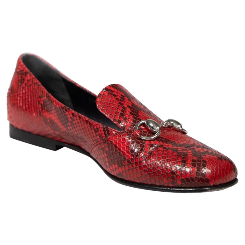 Gucci Red Python Horsebit Loafers Size IT 36 en vente