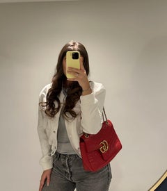 Gucci Red Quilted Calfskin Leather Medium GG Marmont