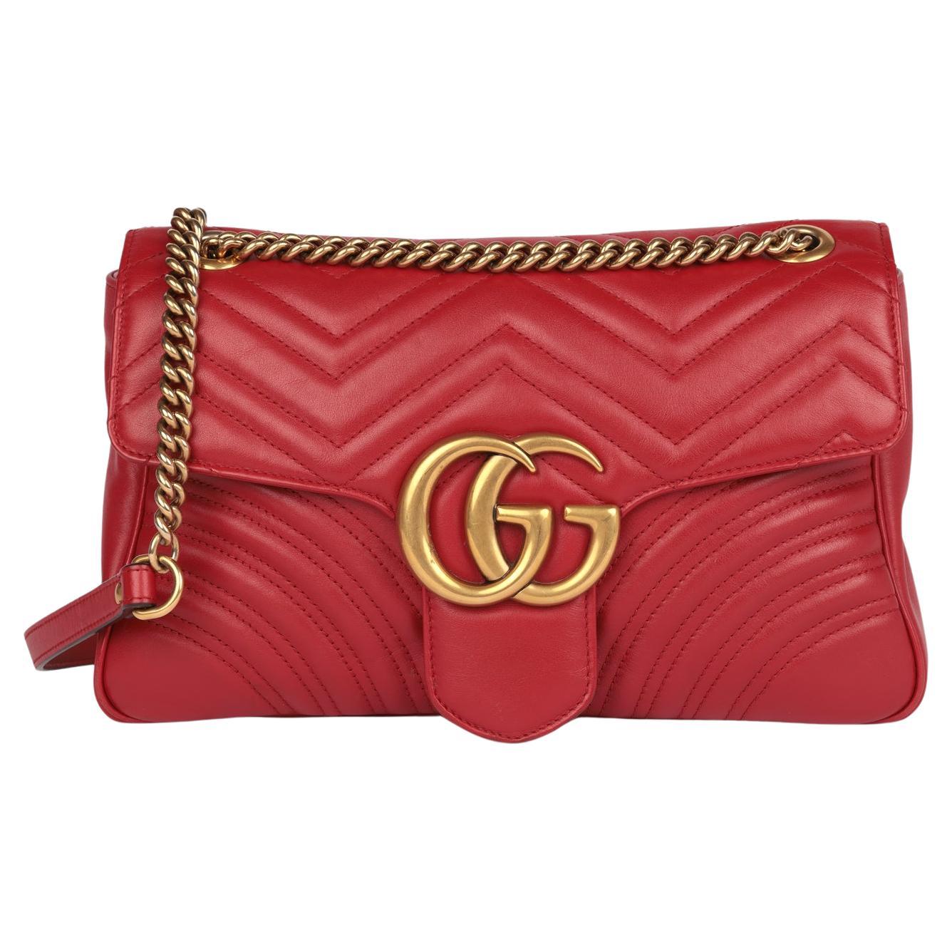 Gucci in pelle di vitello trapuntata rossa Media GG Marmont