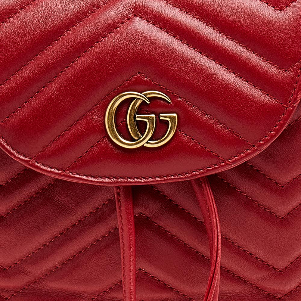 Women's Gucci Red Quilted Leather GG Marmont Backpack