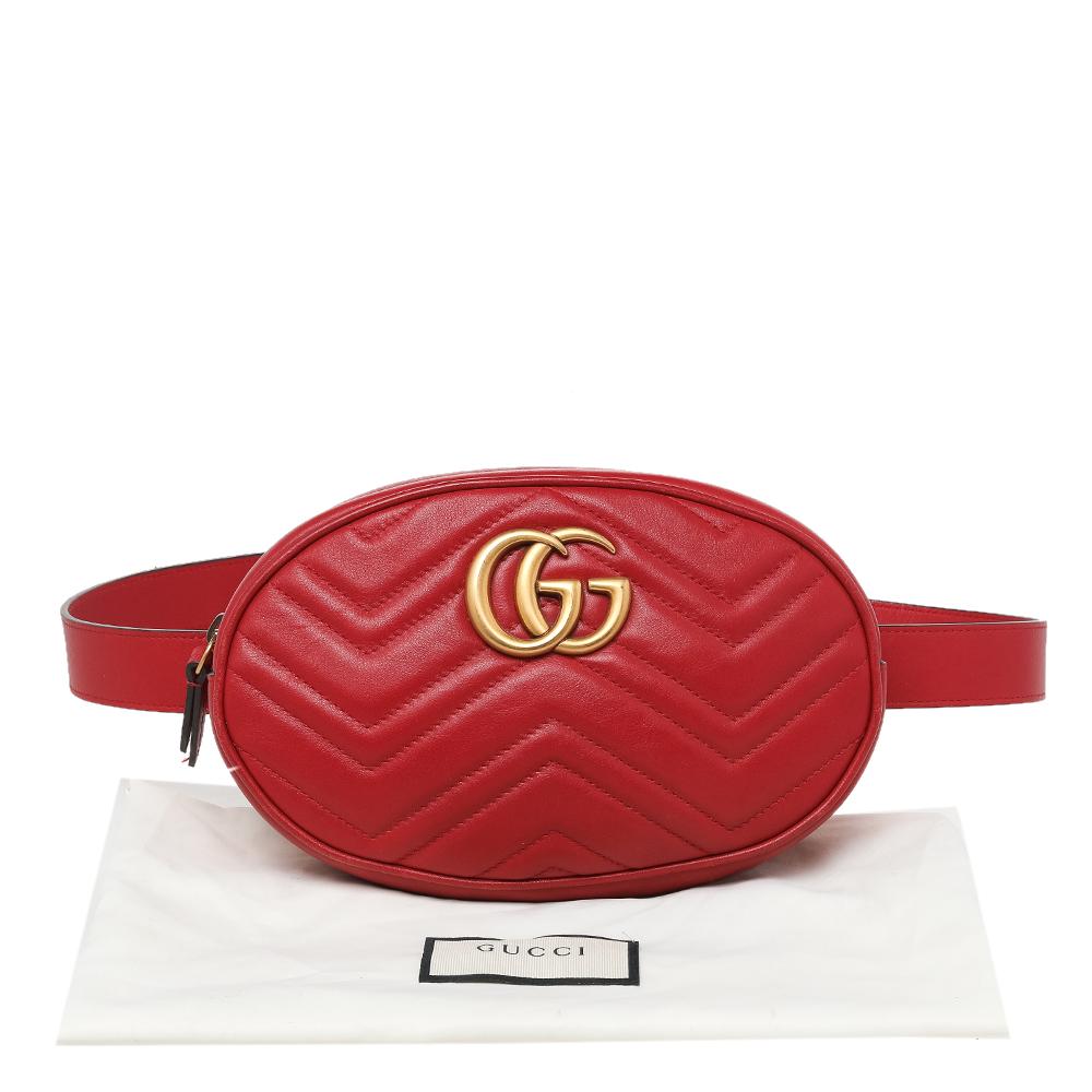 Gucci Red Quilted Leather GG Marmont Belt Bag 6