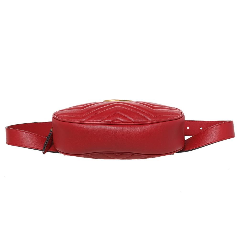 Gucci Red Quilted Leather GG Marmont Belt Bag 2