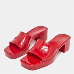 Gucci Red Rubber Logo Embossed Slide Sandals Size 36