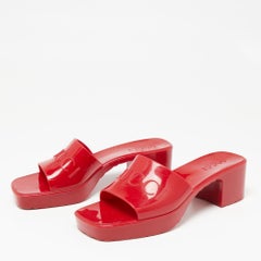 Gucci Red Rubber Slide Block Heel Platform Sandals Size 38