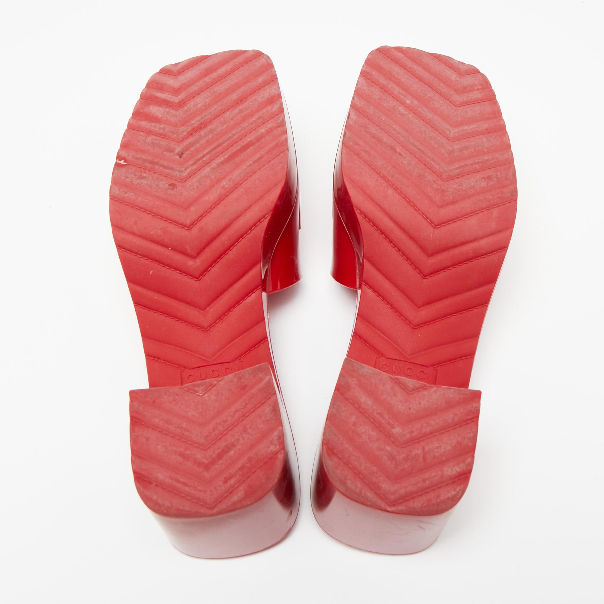 Gucci Red Rubber Slide Block Heel Platform Sandals Size 38 1