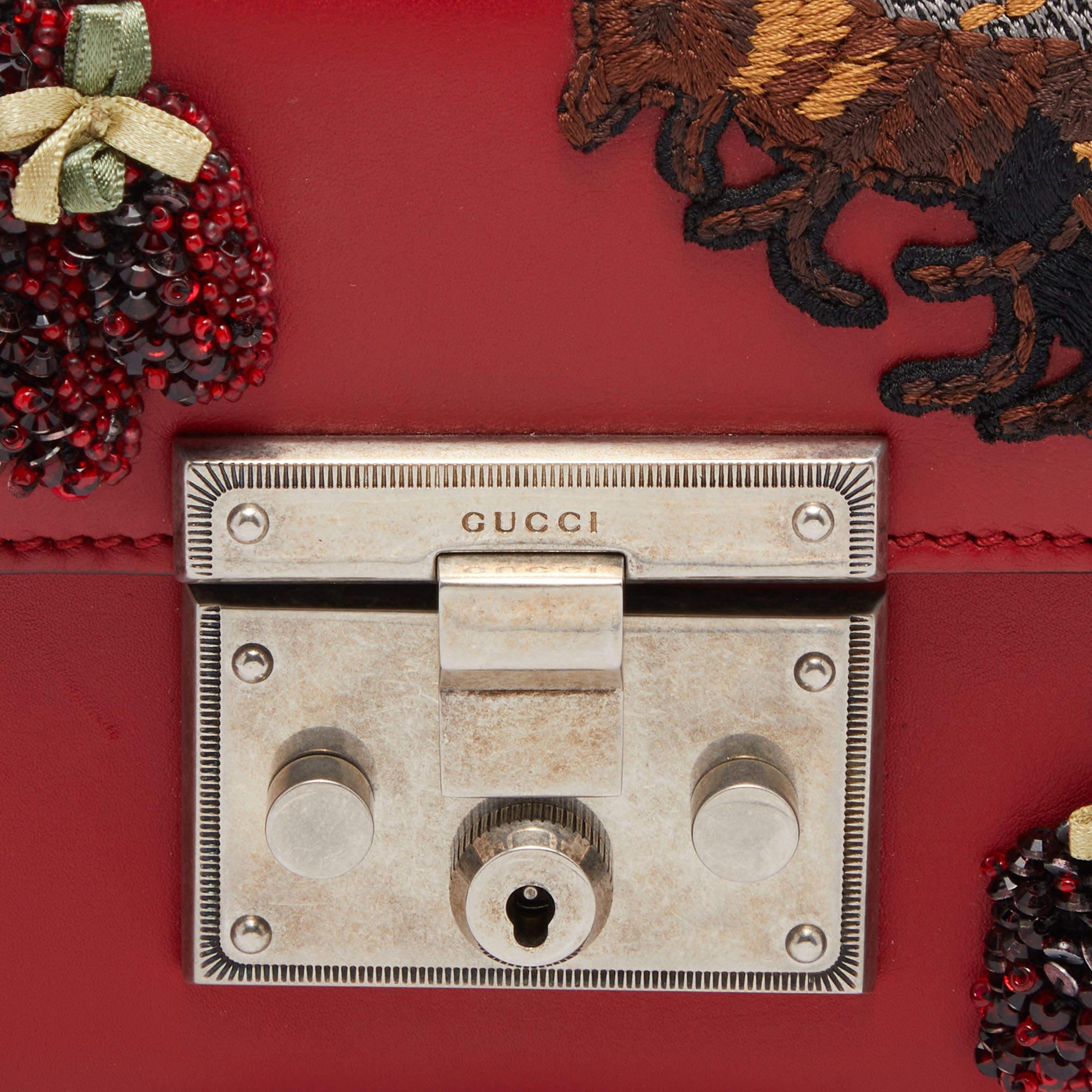 Gucci Red Sequin & Beaded Embellished Leather Small Padlock Shoulder Bag 4