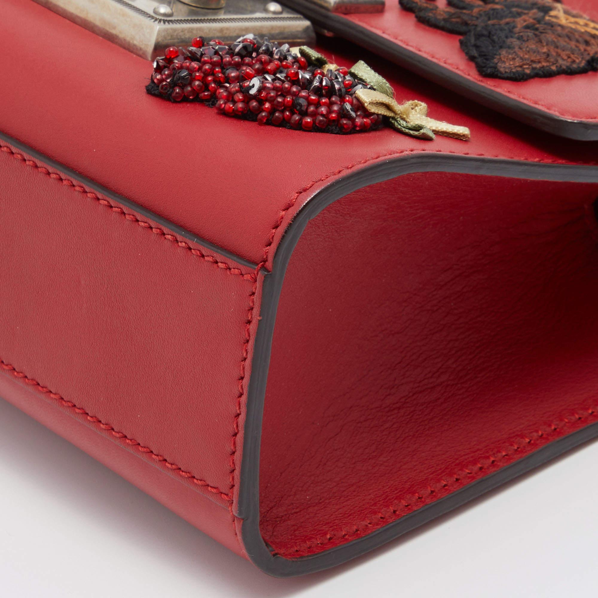 Gucci Red Sequin & Beaded Embellished Leather Small Padlock Shoulder Bag 1