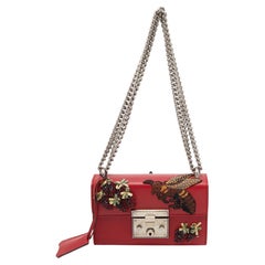 Gucci Red Sequin & Beaded Embellished Leather Small Padlock Shoulder Bag