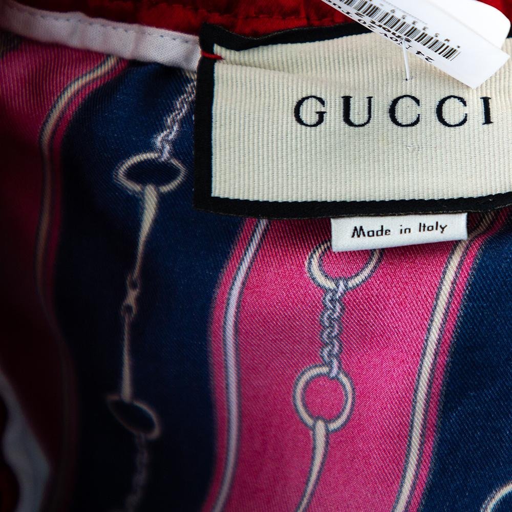 Gucci Red Silk Blend Print Detail Shorts L In Good Condition In Dubai, Al Qouz 2