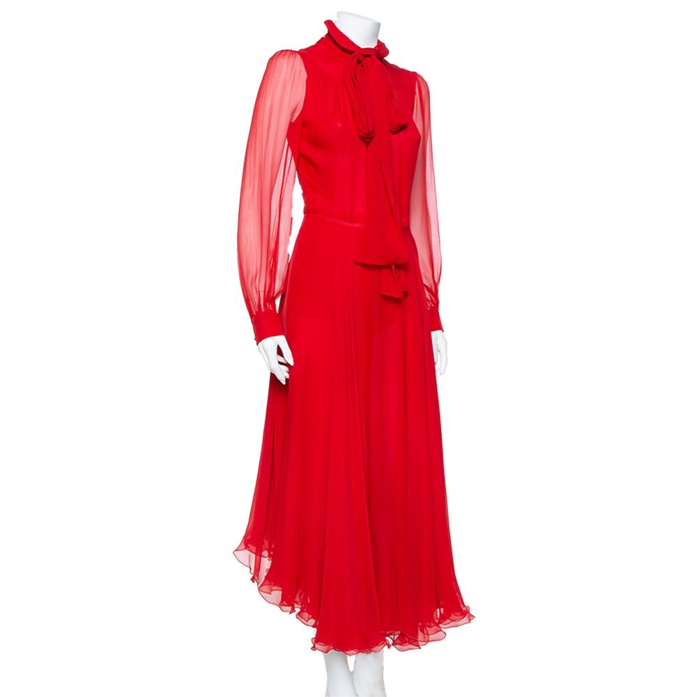 red silk midi dress