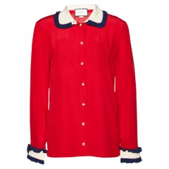 Gucci Camicia rossa in seta con colletto a contrasto S