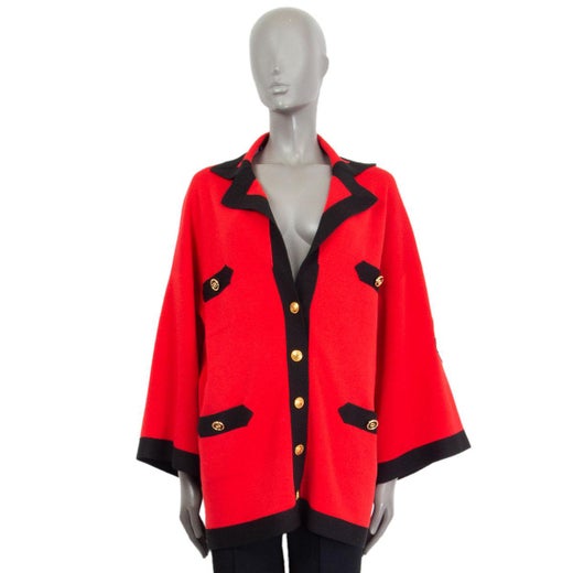 GUCCI red silk and cotton 20219 OVERSIZED ANCHOR PATCH Cardigan Sweater S  For Sale at 1stDibs