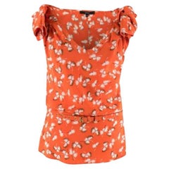 Gucci Red Silk Floral Printed Top with Belt