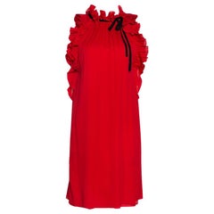 Gucci Red Silk Ruffle Detail Shift Dress L