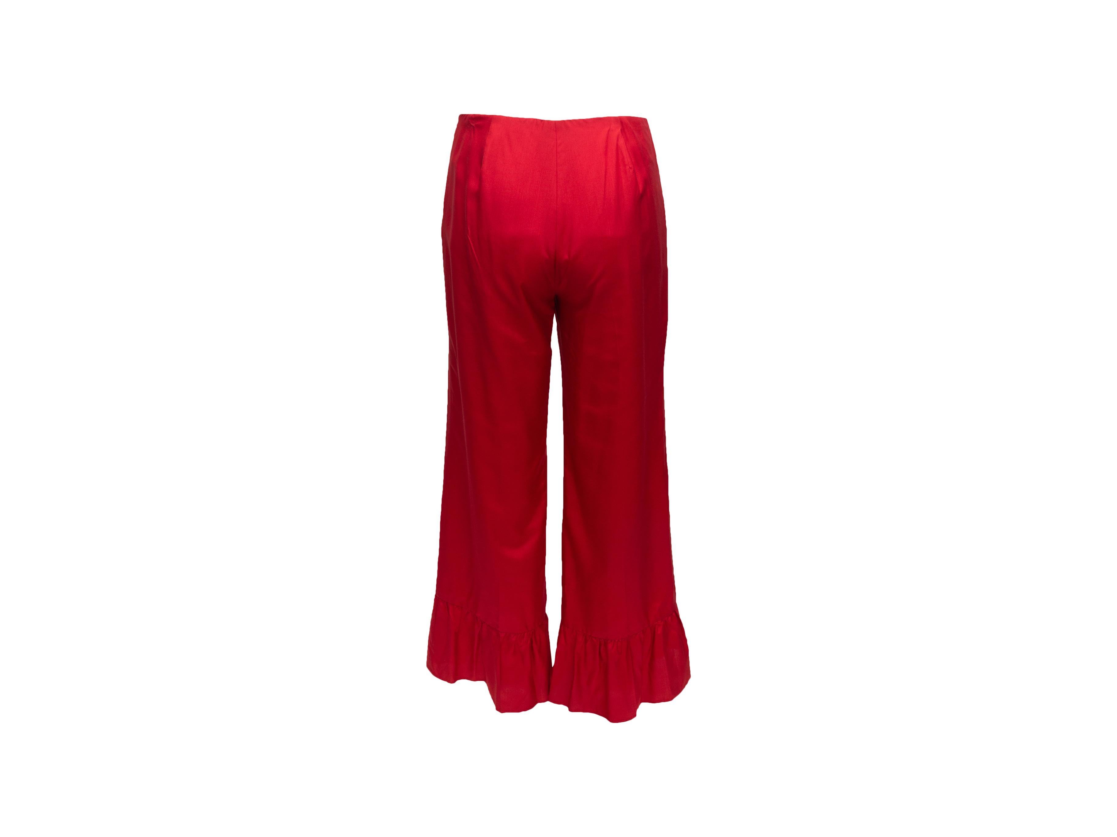 Gucci Red Silk Ruffle-Trimmed Pants In Excellent Condition In New York, NY