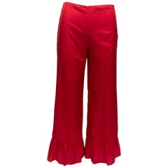 Gucci Red Silk Ruffle-Trimmed Pants