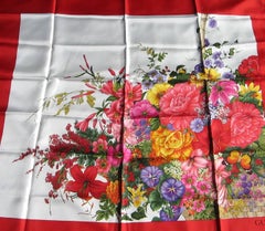 Gucci RED Silk Scarf Floral Flower Motif,  Never worn 1990s