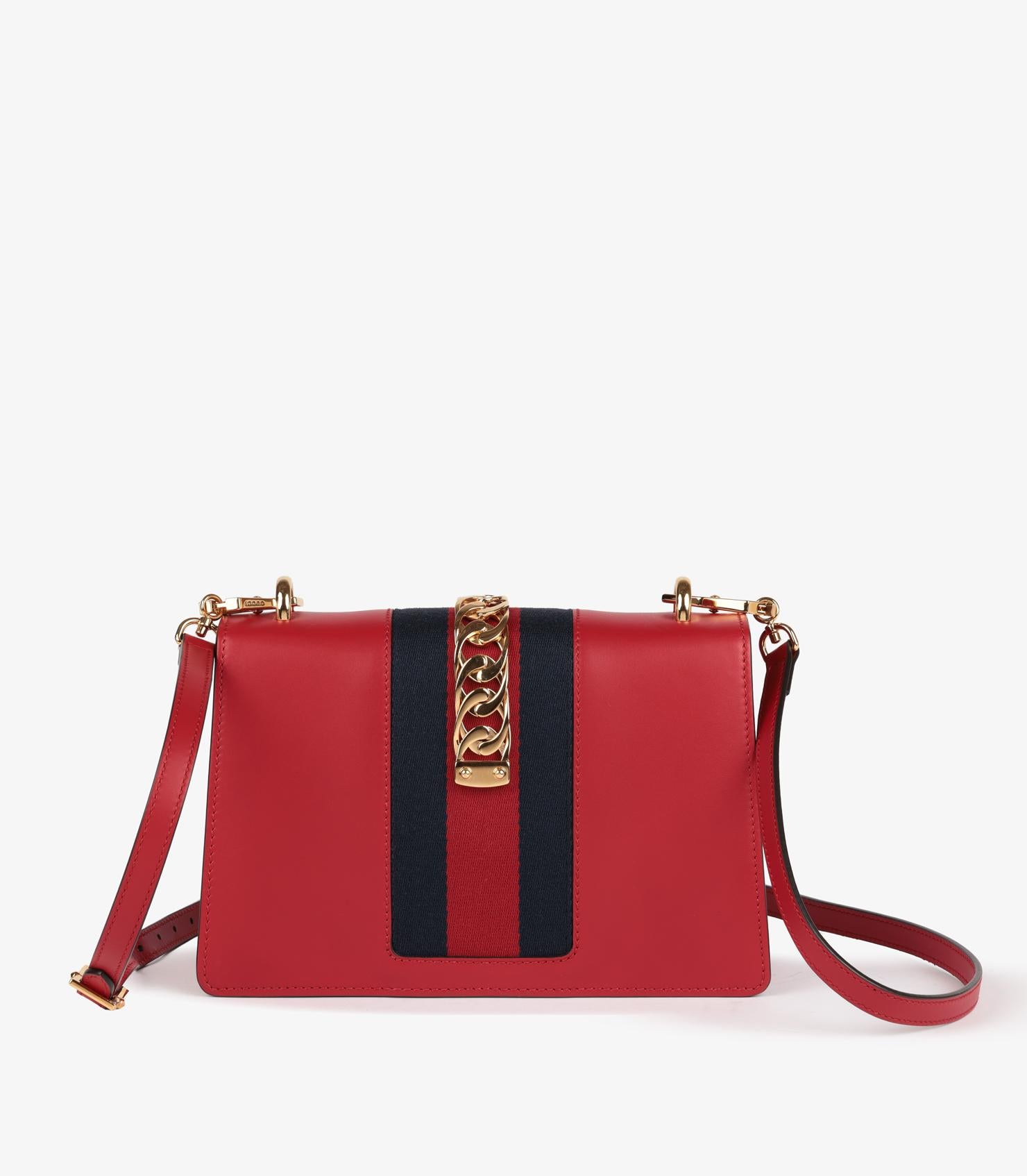 Gucci Sac à bandoulière moyen Sylvie en cuir de veau lisse rouge et toile marine Excellent état - En vente à Bishop's Stortford, Hertfordshire