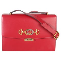 Gucci Red Smooth Calfskin Small Zumi Shoulder Flap Bag