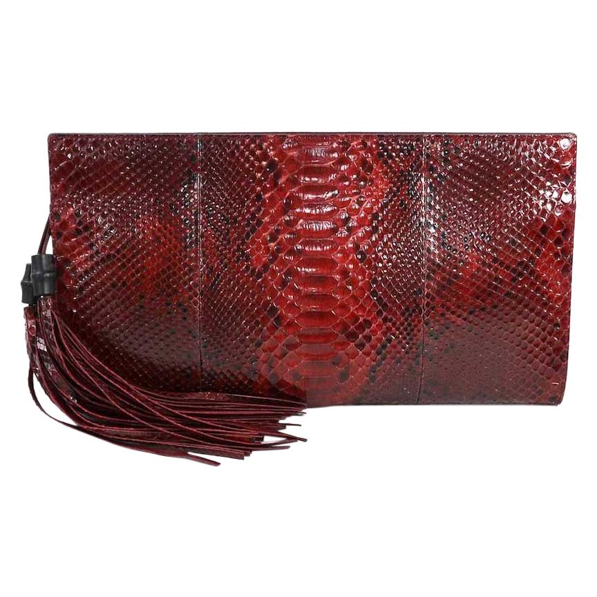 Gucci Red Snakeskin Exotic Leather Envelope Evening Flap Clutch Bag