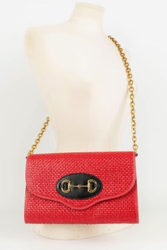 Gucci Red Straw and Leather Bag