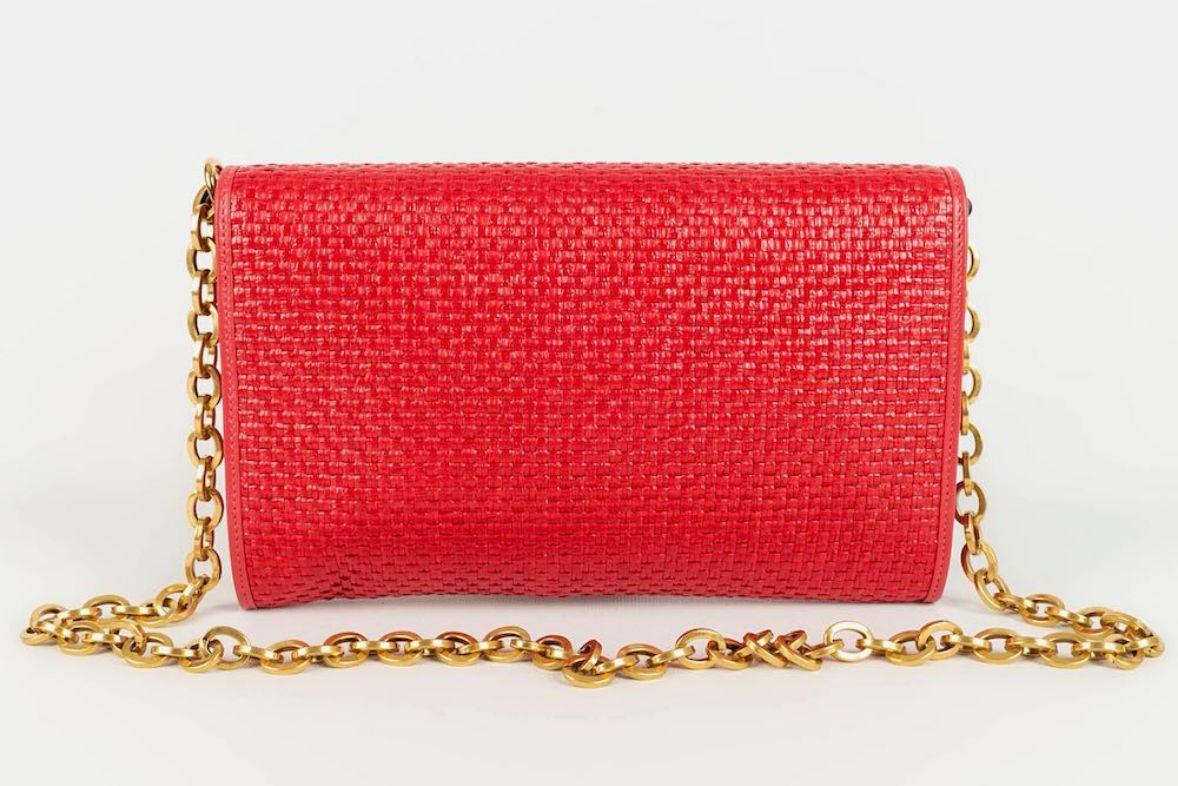 Gucci Red Straw and Leather Bag In Excellent Condition For Sale In SAINT-OUEN-SUR-SEINE, FR