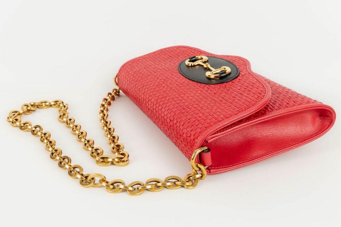 Women's Gucci Red Straw and Leather Bag For Sale