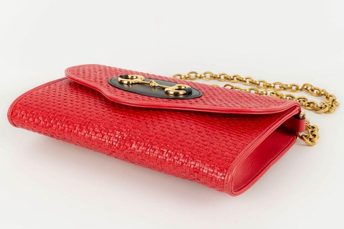 Gucci Red Straw and Leather Bag For Sale 1