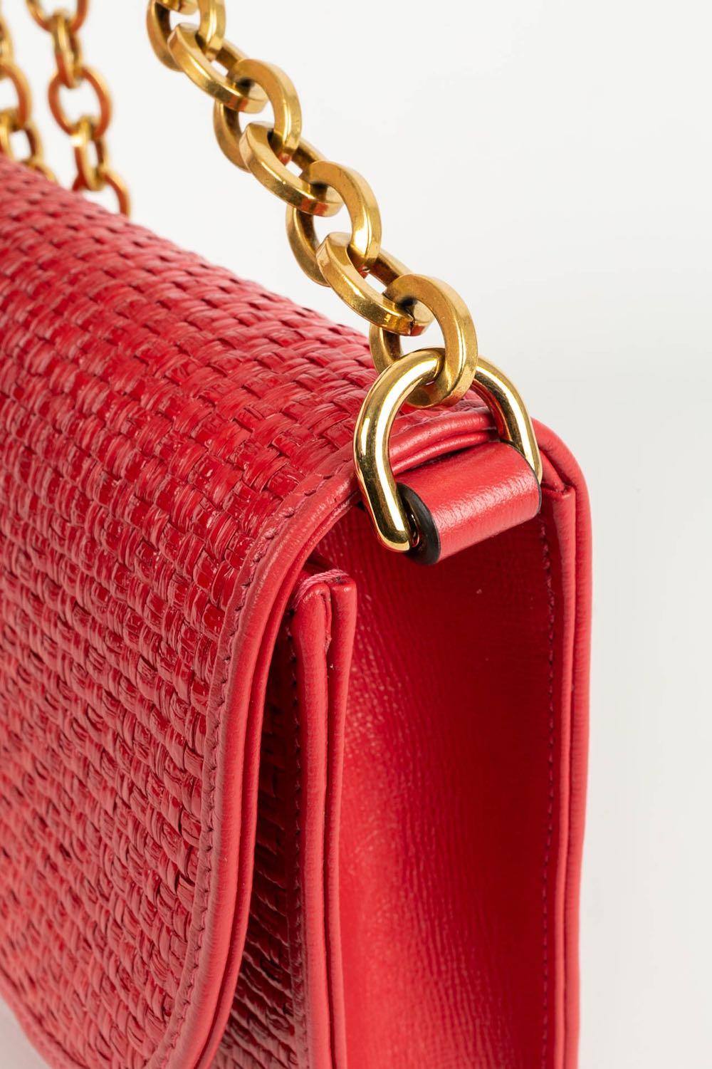 Gucci Red Straw and Leather Bag For Sale 2