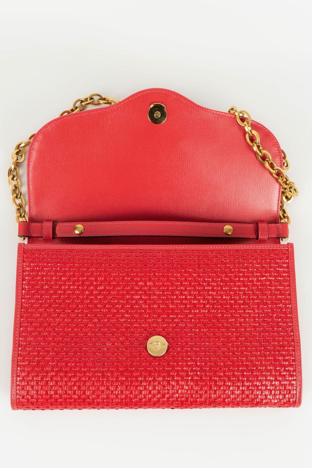 Gucci Red Straw and Leather Bag For Sale 4
