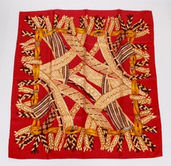 Gucci Red Straw Braids Silk Scarf