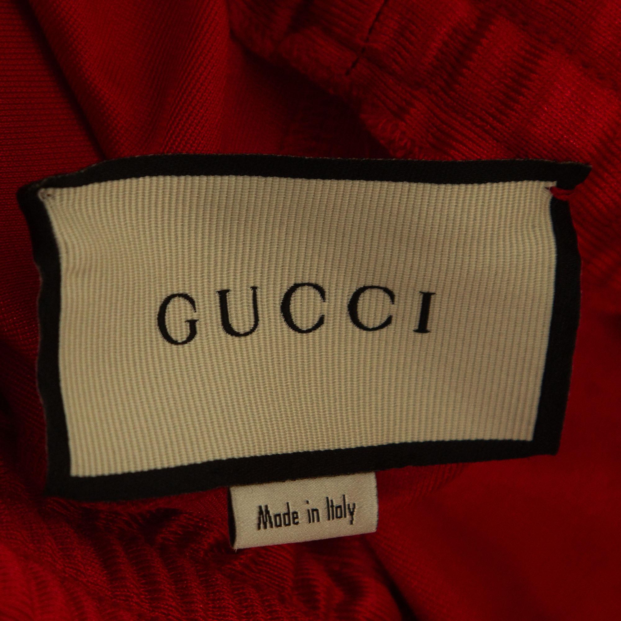 Gucci Red Stripe Sequin Embellished Satin Joggers XL 1