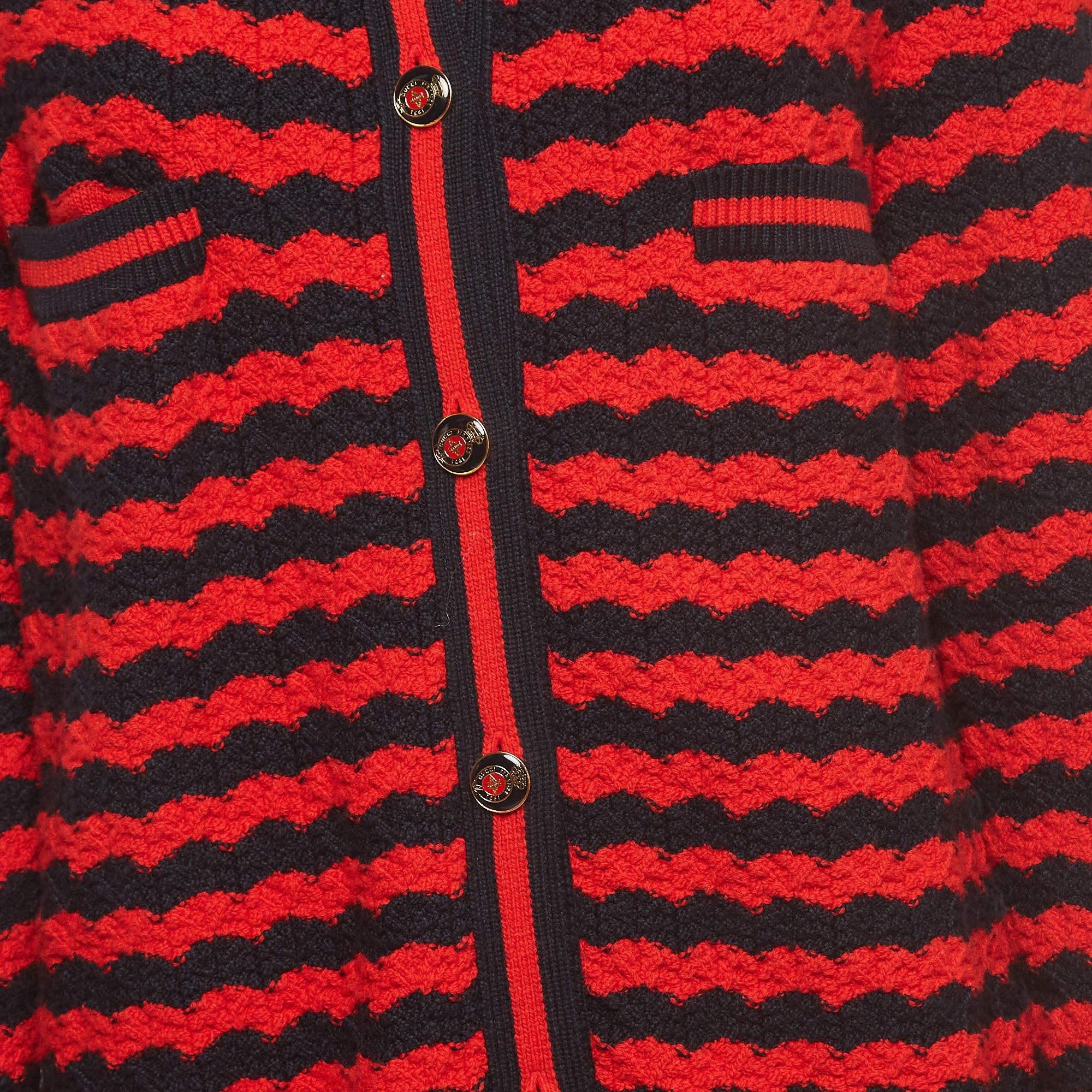 Gucci Red Striped Knit Long Cardigan M In Excellent Condition For Sale In Dubai, Al Qouz 2