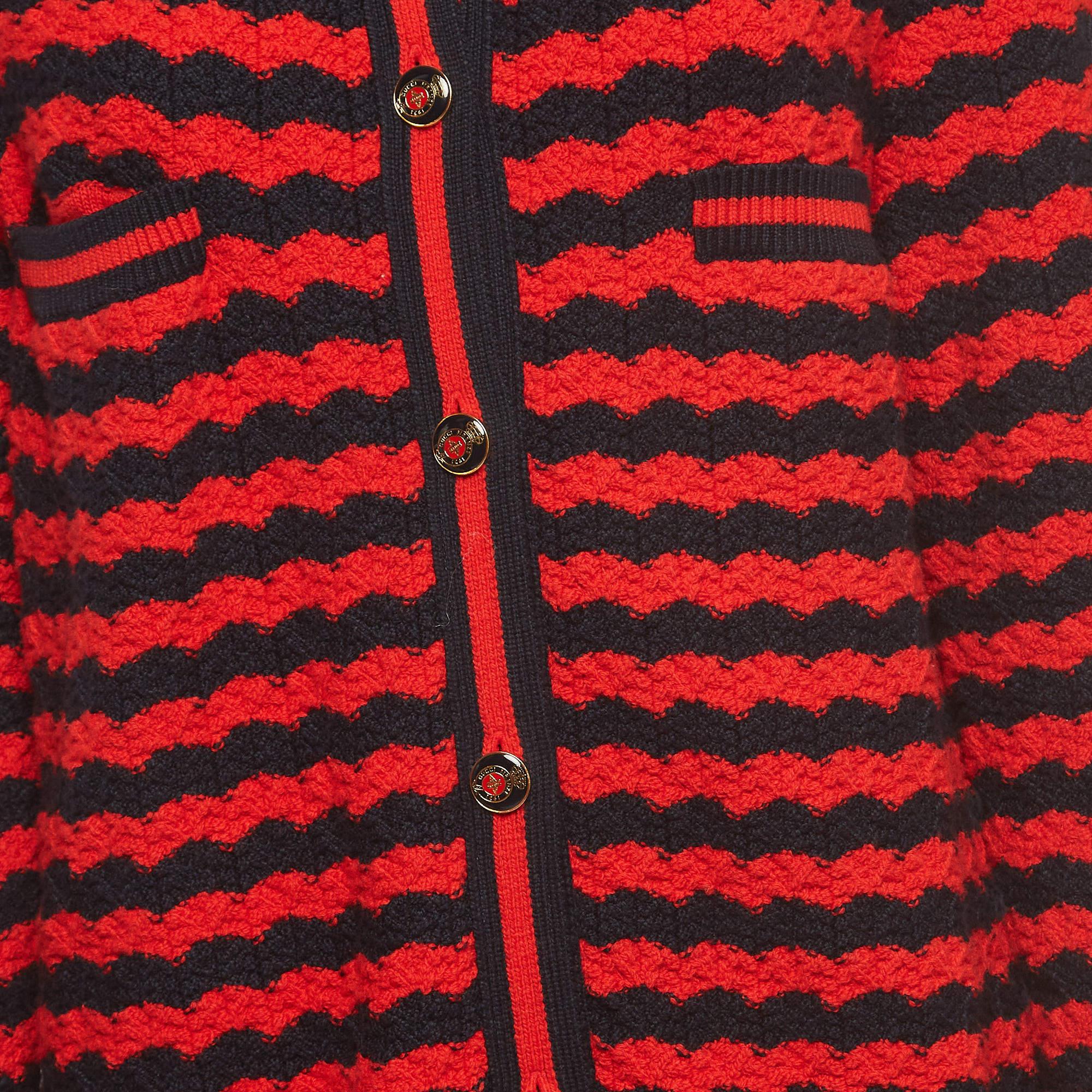 Gucci - Cardigan long en tricot rayé rouge M Pour femmes en vente