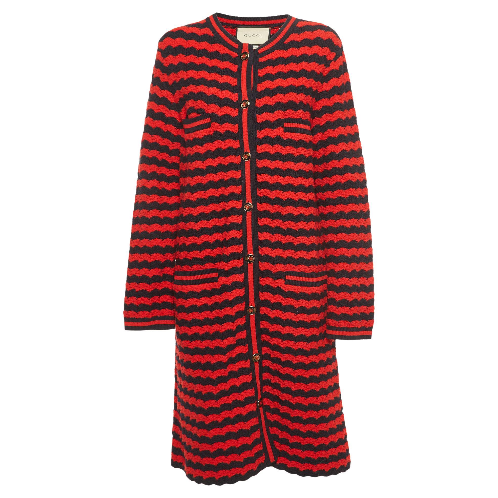Gucci Red Striped Knit Long Cardigan M For Sale