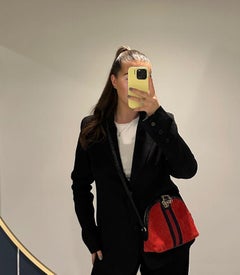 Gucci Red Suede & Black Aged Shiny Calfskin Leather Navy Web Small Ophidia Bag