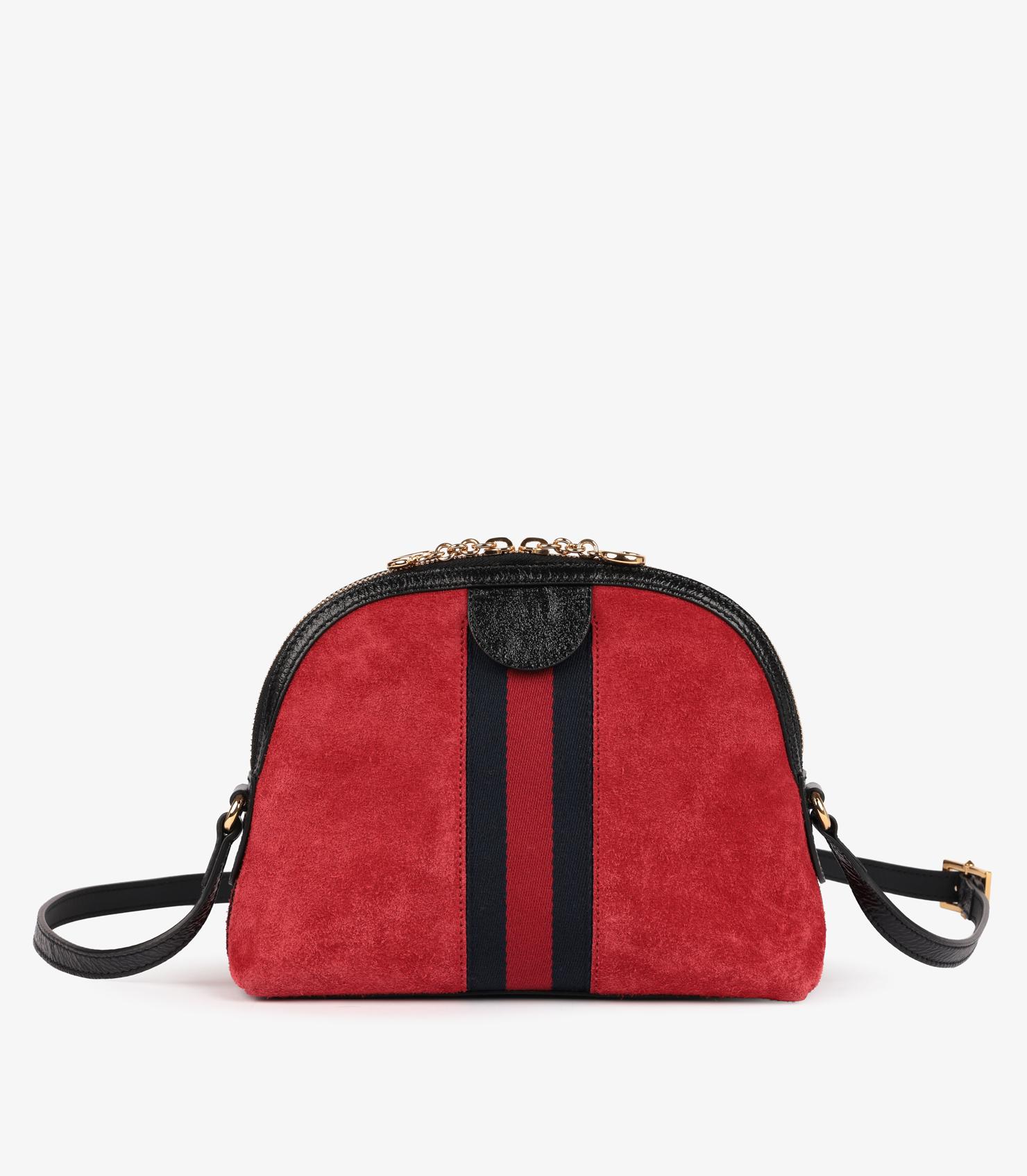 Gucci - Petit sac Ophidia en daim rouge et cuir de veau noir vieilli et brillant, toile marine Bon état - En vente à Bishop's Stortford, Hertfordshire