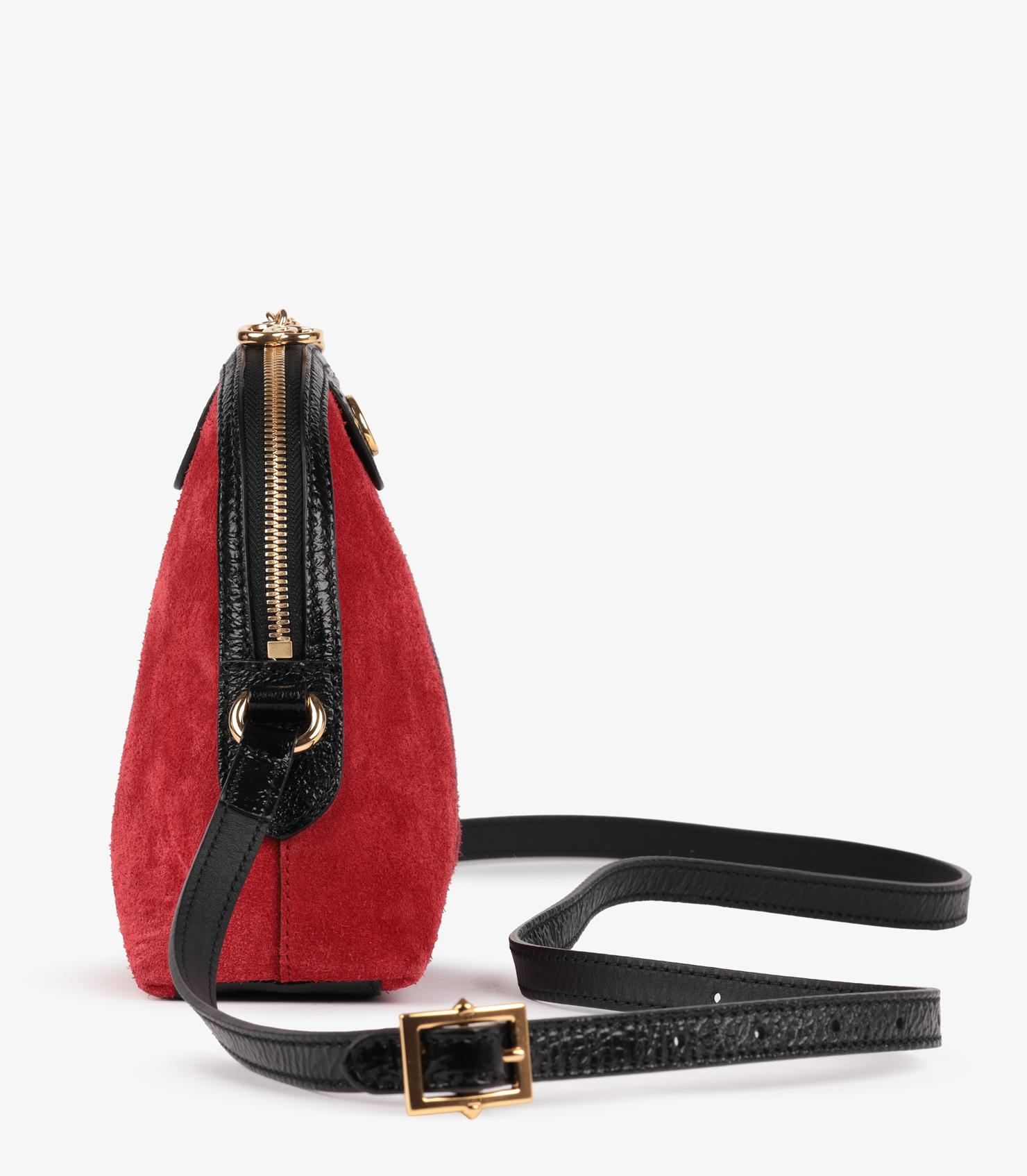 Gucci - Petit sac Ophidia en daim rouge et cuir de veau noir vieilli et brillant, toile marine Pour femmes en vente