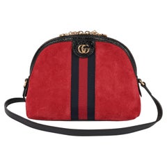 Gucci Red Suede & Black Aged Shiny Calfskin Leather Navy Web Small Ophidia Bag