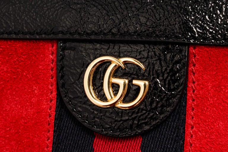 Gucci Red Suede Black Leather Ophidia Large Shoulder Bag For Sale at