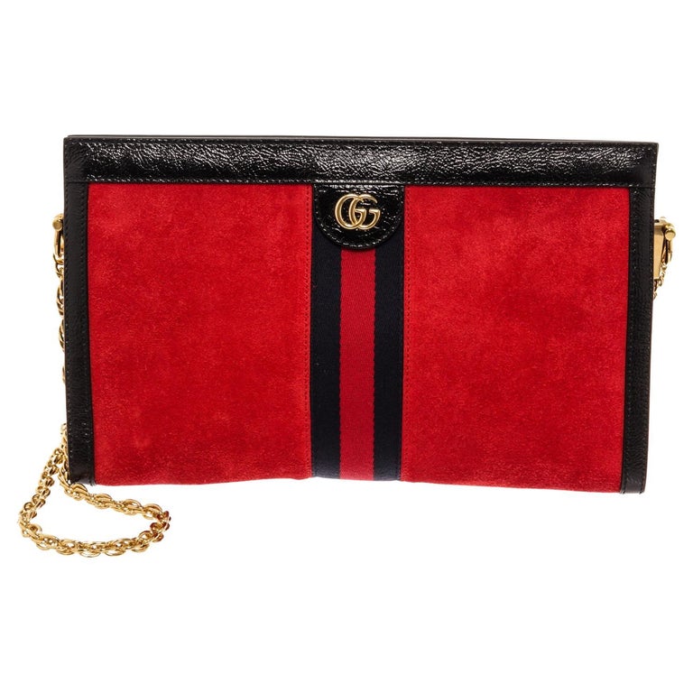 Gucci Red Suede Black Leather Ophidia Large Shoulder Bag For Sale at 1stDibs
