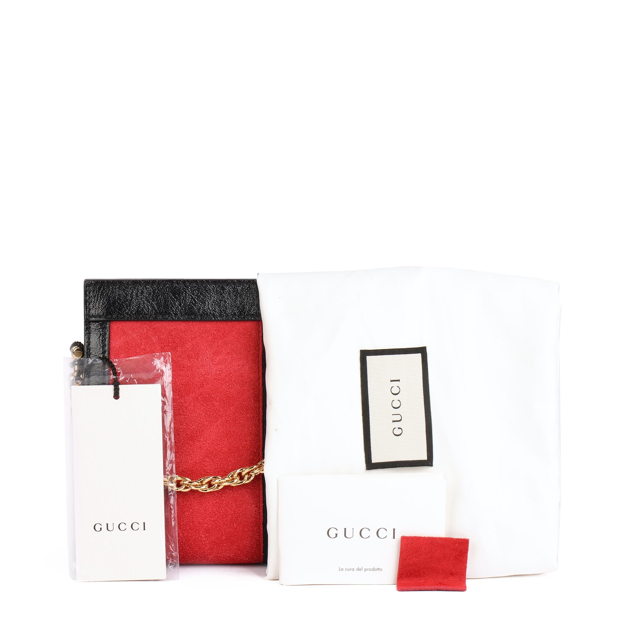 GUCCI Red Suede & Black Patent Leather Orphidia Shoulder Bag 7