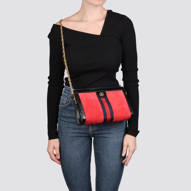GUCCI Red Suede & Black Patent Leather Orphidia Shoulder Bag For Sale 9