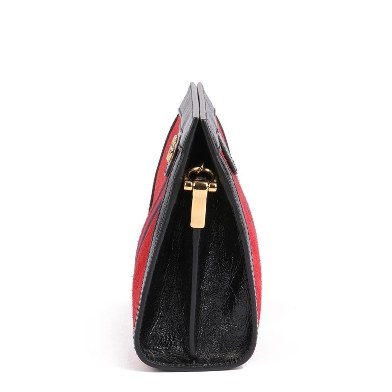 GUCCI Red Suede & Black Patent Leather Orphidia Shoulder Bag In Excellent Condition For Sale In Bishop's Stortford, Hertfordshire