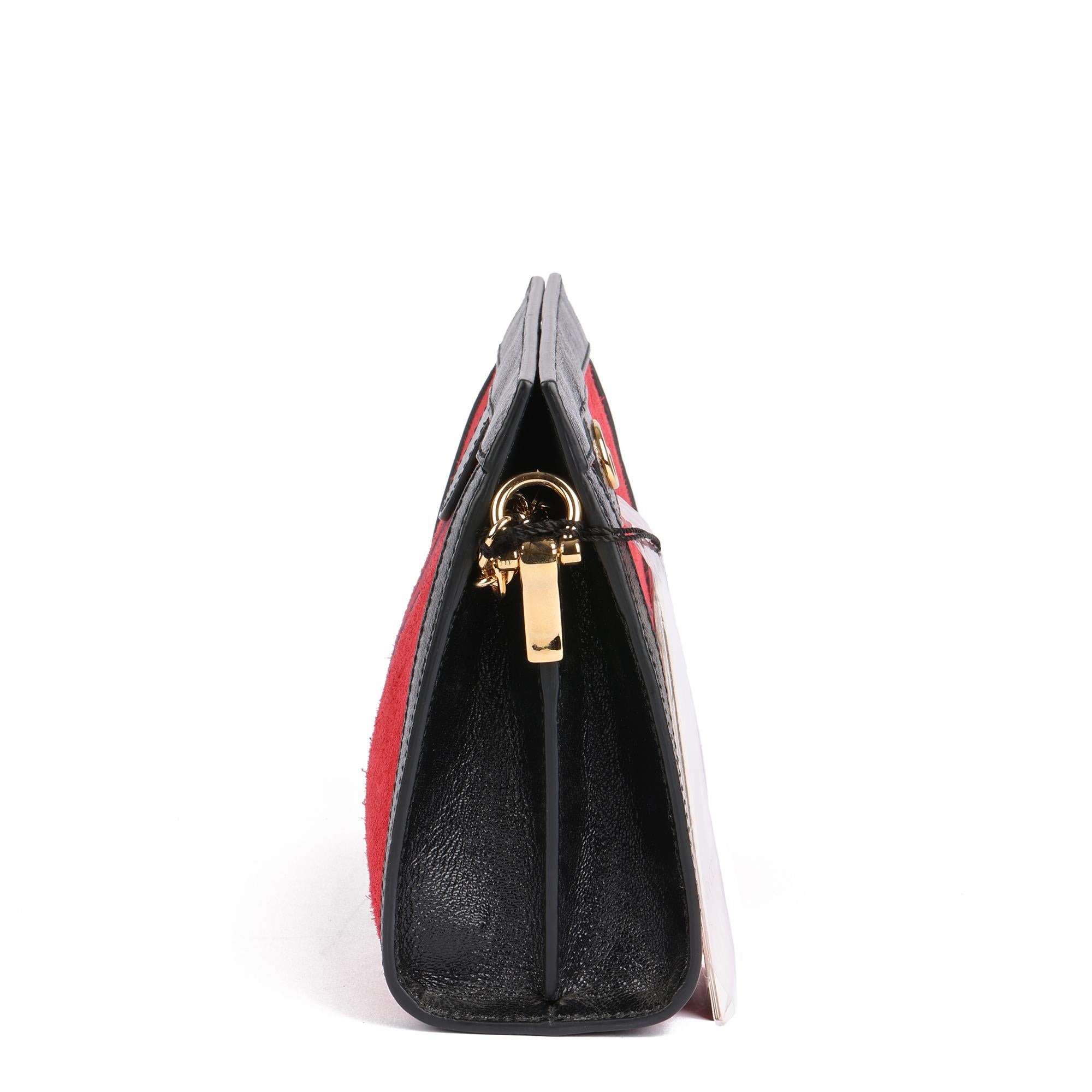 GUCCI Red Suede & Black Patent Leather Orphidia Shoulder Bag In Excellent Condition In Bishop's Stortford, Hertfordshire